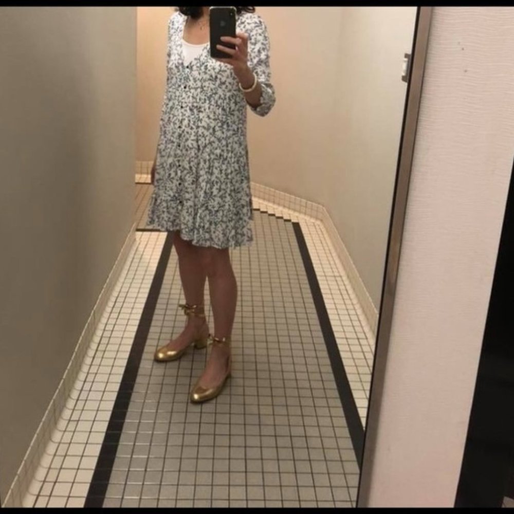 Sezane Aure Dress in Blue foliage print white 36 - Picture 3 of 7